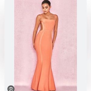 House of CB Ophelia Bandage Dress. Coral XS. Open back. Mermaid skirt.